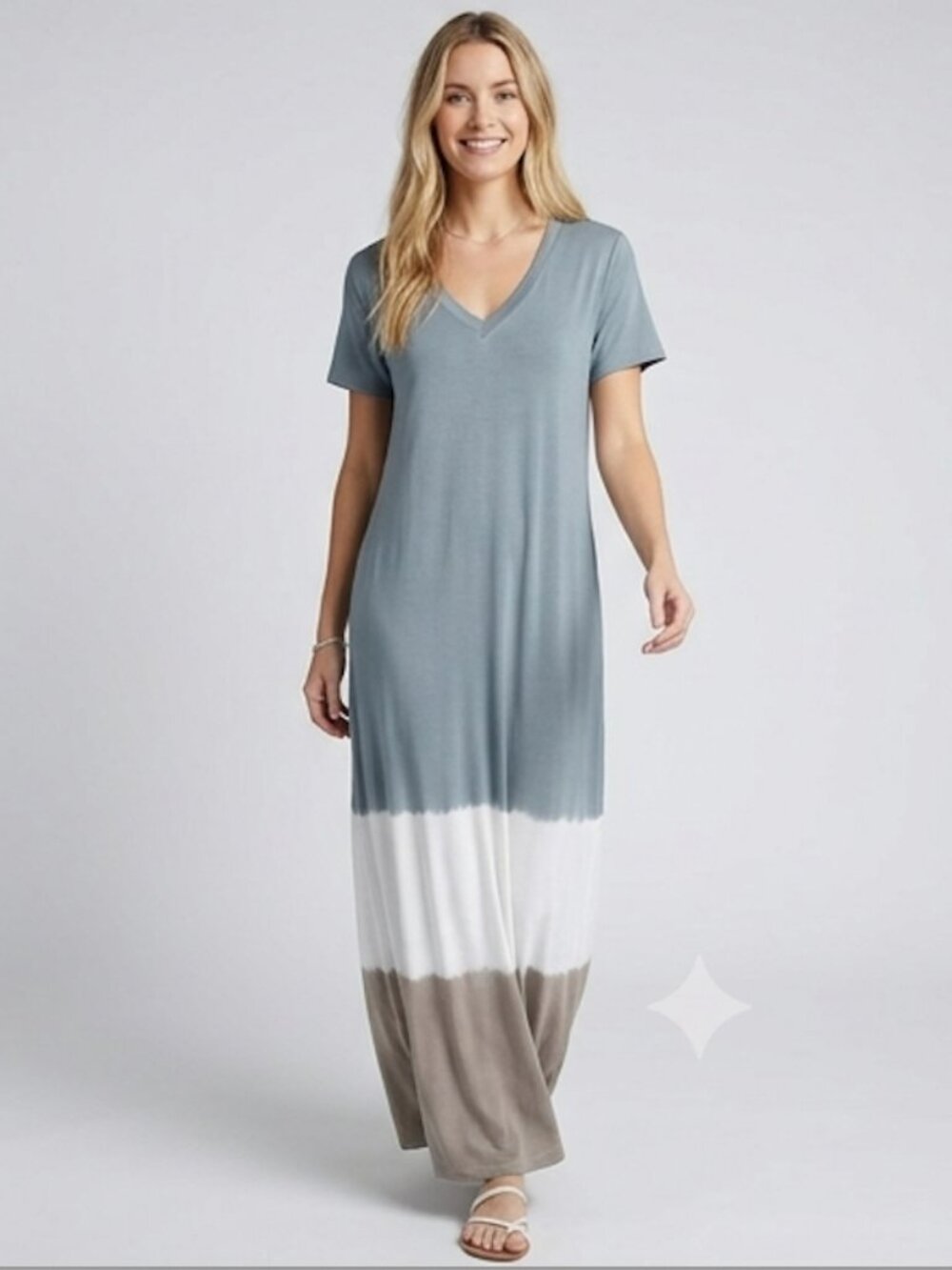 Short Sleeve Color Block Tee Dress Gray - Picture 2 of 8